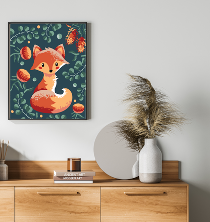 40x50cm Paint by Numbers Kit: Fox's Haven: Cute Fox with Leafy Background