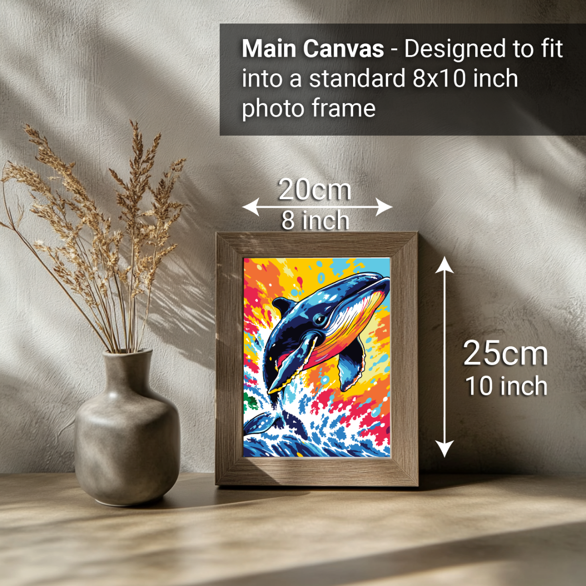 2-in-1 Paint by Numbers Kit - Rolled Canvases (20x25cm & 20x20cm), 16 Colours (Sea Lfe - Whale)