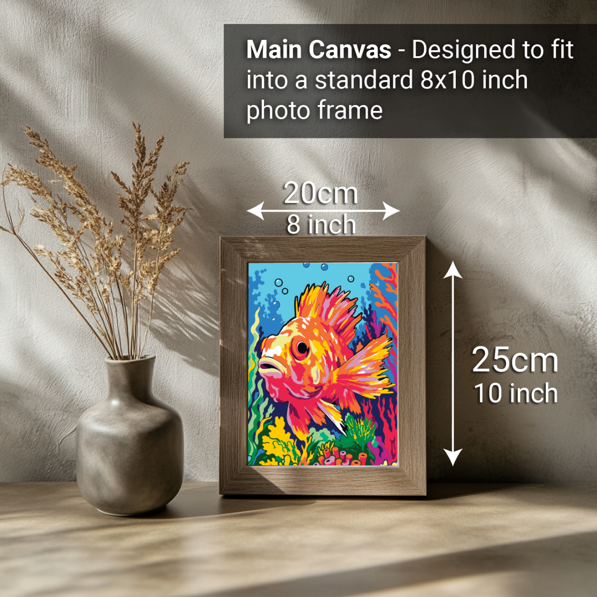 2-in-1 Paint by Numbers Kit - Rolled Canvases (20x25cm & 20x20cm), 16 Colours (Sea Life - Red Scorpion Fish)