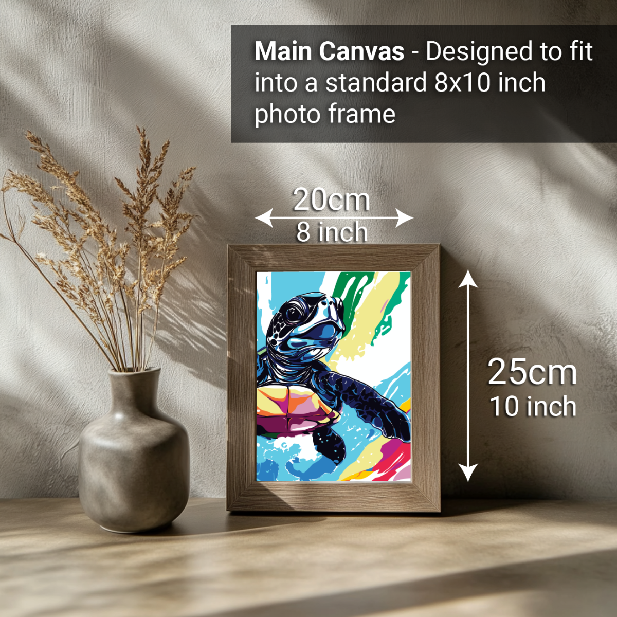 2-in-1 Paint by Numbers Kit - Rolled Canvases (20x25cm & 20x20cm), 16 Colours (Sea Life - Sea Turtle)