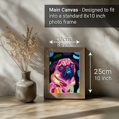 2-in-1 Paint by Numbers Kit - Rolled Canvases (20x25cm & 20x20cm), 16 Colours (Proud Little Paws - Pug)