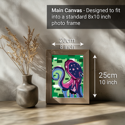 2-in-1 Paint by Numbers Kit - Rolled Canvases (20x25cm & 20x20cm), 16 Colours (Geometric Pop Art - Octopus)