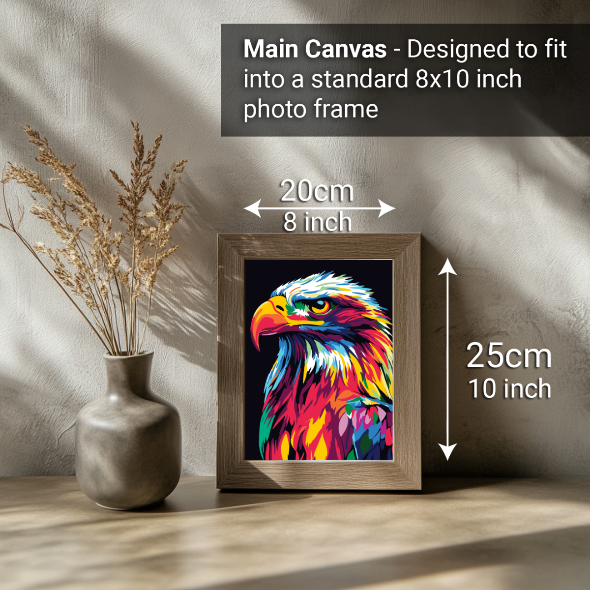 2-in-1 Paint by Numbers Kit - Rolled Canvases (20x25cm & 20x20cm), 16 Colours (Bold In Black - Eagle)