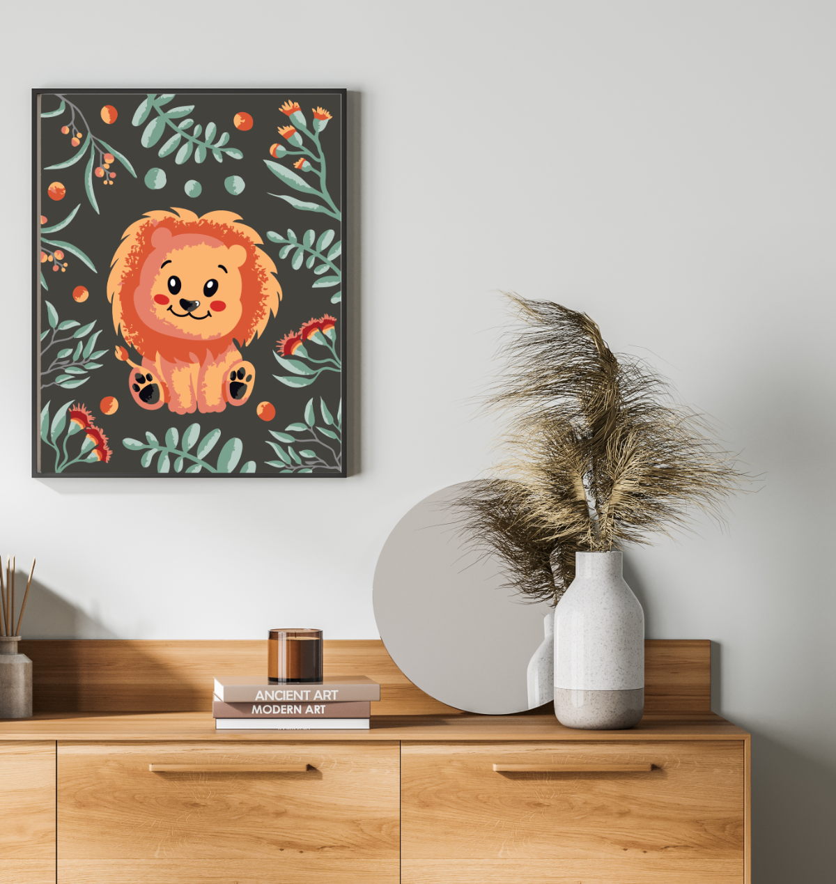 40x50cm Paint by Numbers Kit: Lion's Paradise: Cute Lion with Floral Elegance