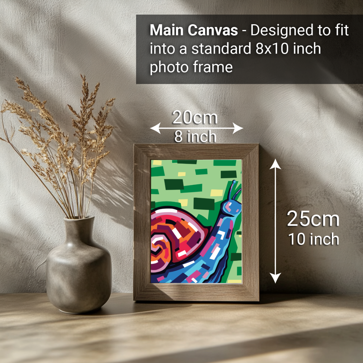 2-in-1 Paint by Numbers Kit - Rolled Canvases (20x25cm & 20x20cm), 16 Colours (Geometric Pop Art - Snail)