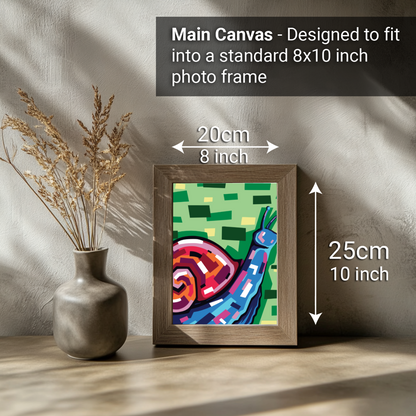 2-in-1 Paint by Numbers Kit - Rolled Canvases (20x25cm & 20x20cm), 16 Colours (Geometric Pop Art - Snail)