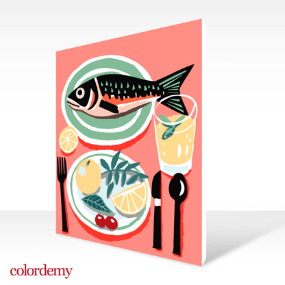 40x50cm Paint by Numbers Kit: Savouring the Catch: Fish on the Dinner Table.