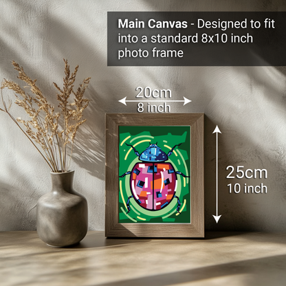 2-in-1 Paint by Numbers Kit - Rolled Canvases (20x25cm & 20x20cm), 16 Colours (Geometric Pop Art - Ladybug)