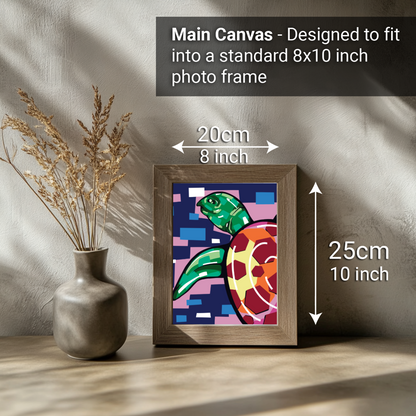 2-in-1 Paint by Numbers Kit - Rolled Canvases (20x25cm & 20x20cm), 16 Colours (Geometric Pop Art - Turtle)