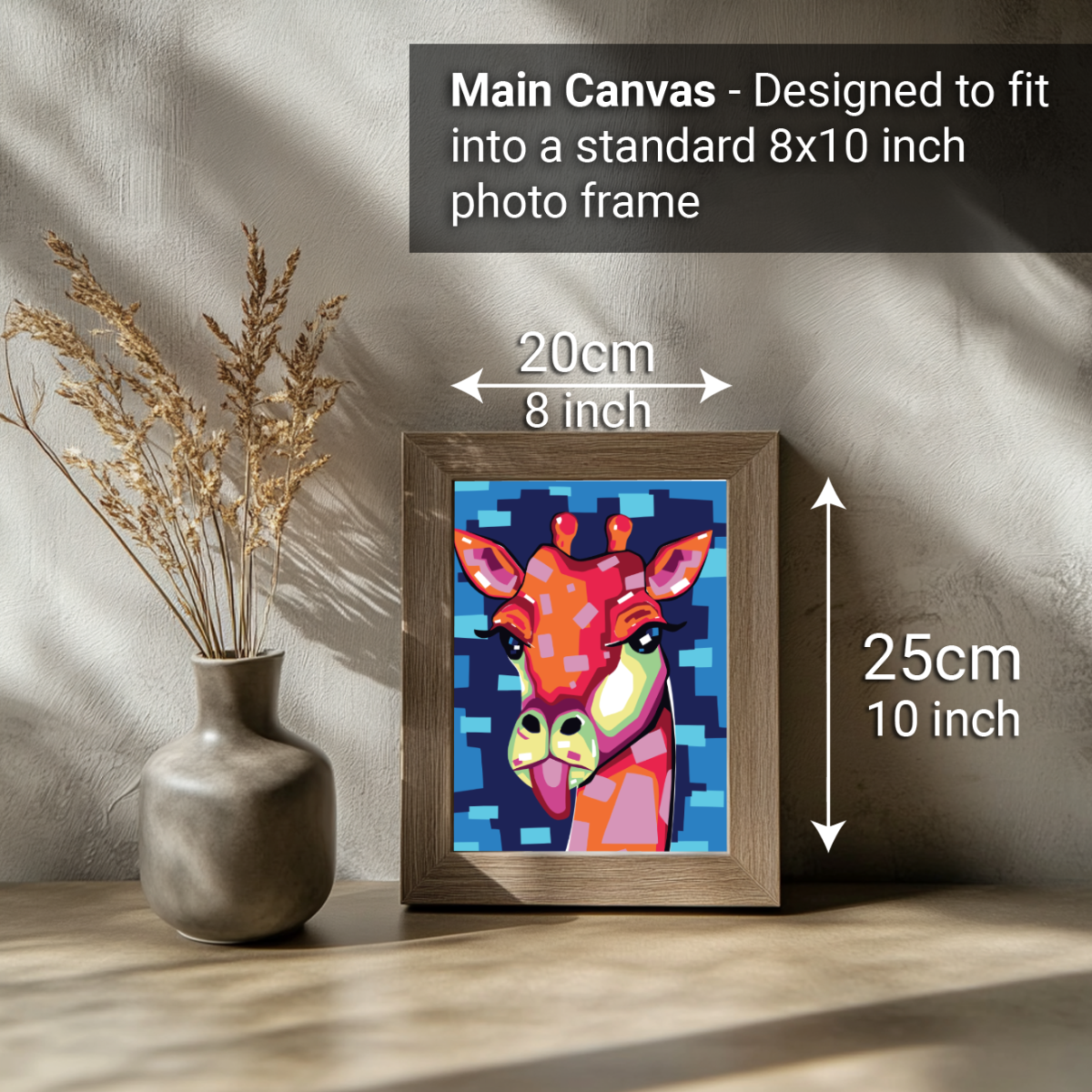 2-in-1 Paint by Numbers Kit - Rolled Canvases (20x25cm & 20x20cm), 16 Colours (Geometric Pop Art - Giraffe)