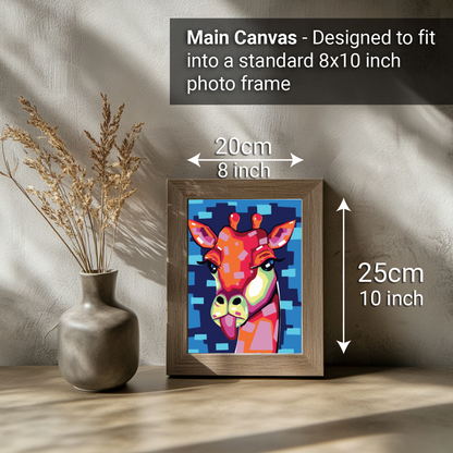 2-in-1 Paint by Numbers Kit - Rolled Canvases (20x25cm & 20x20cm), 16 Colours (Geometric Pop Art - Giraffe)