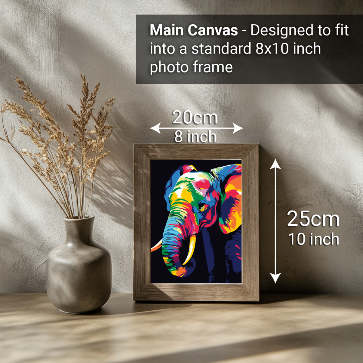 2-in-1 Paint by Numbers Kit - Rolled Canvases (20x25cm & 20x20cm), 16 Colours (Bold In Black - Elephant)