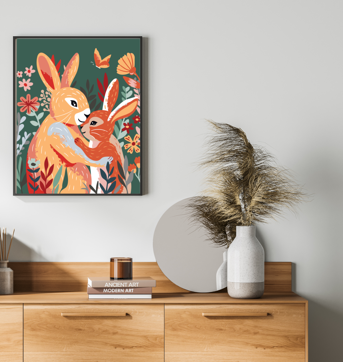 40x50cm Paint by Numbers Kit: Easter Blossoms - Mother-Daughter Rabbit Duo