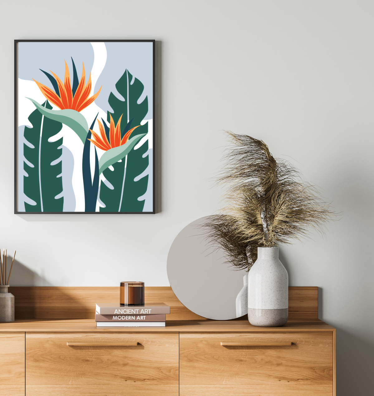 40x50cm Paint by Numbers Kit: Exotic Blooms: Leaves with Vibrant Orange Flower