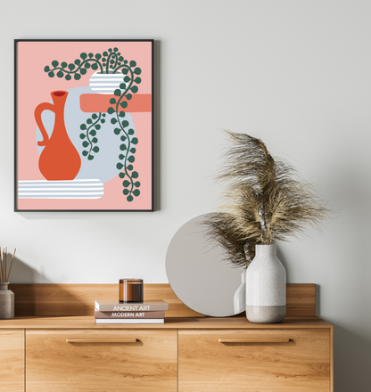40x50cm Paint by Numbers Kit: Botanical Simplicity: Minimalist Red Vase and Round Pot