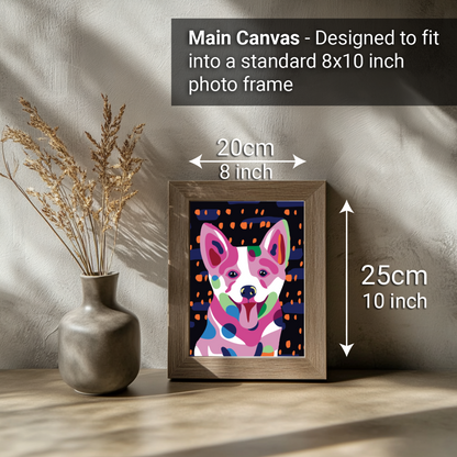 2-in-1 Paint by Numbers Kit - Rolled Canvases (20x25cm & 20x20cm), 16 Colours (Proud Little Paws - Corgi)