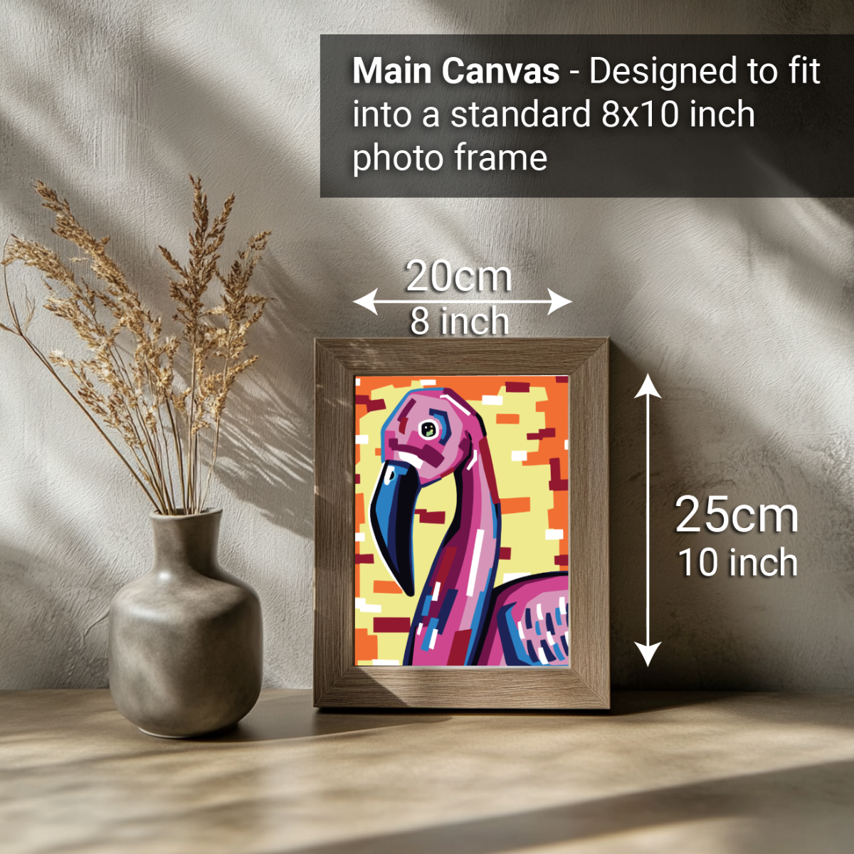 2-in-1 Paint by Numbers Kit - Rolled Canvases (20x25cm & 20x20cm), 16 Colours (Geometric Pop Art - Flamingo)