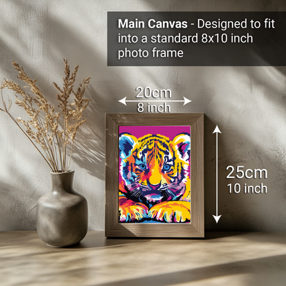 2-in-1 Paint by Numbers Kit - Rolled Canvases (20x25cm & 20x20cm), 16 Colours (Pop Party Palette - Tiger)