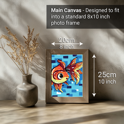 2-in-1 Paint by Numbers Kit - Rolled Canvases (20x25cm & 20x20cm), 16 Colours (Geometric Pop Art - Goldfish)