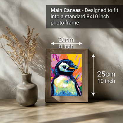 2-in-1 Paint by Numbers Kit - Rolled Canvases (20x25cm & 20x20cm), 16 Colours (Sea Life - Penguin)