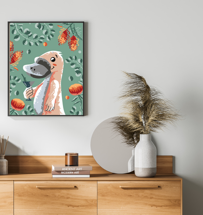 40x50cm Paint by Numbers Kit: Cool Platypus: Minimalist with Leafy Background