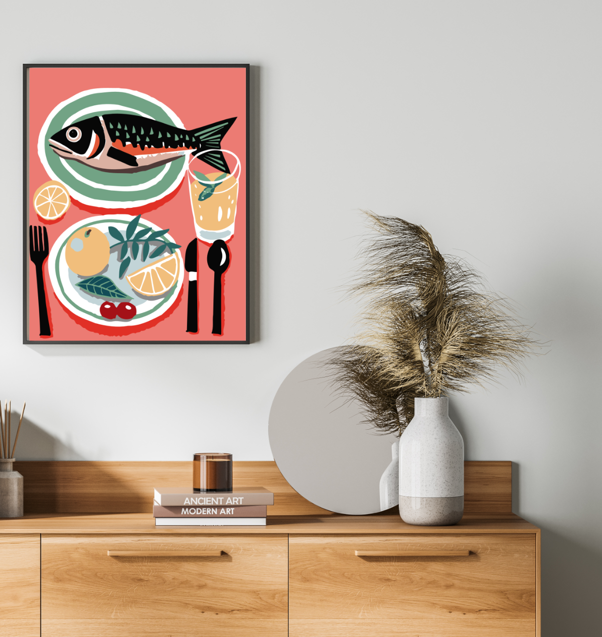 40x50cm Paint by Numbers Kit: Savouring the Catch: Fish on the Dinner Table.