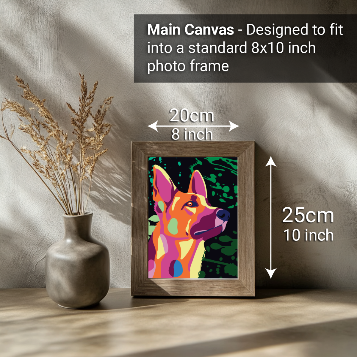 2-in-1 Paint by Numbers Kit - Rolled Canvases (20x25cm & 20x20cm), 16 Colours (Proud Little Paws - Shepherd)