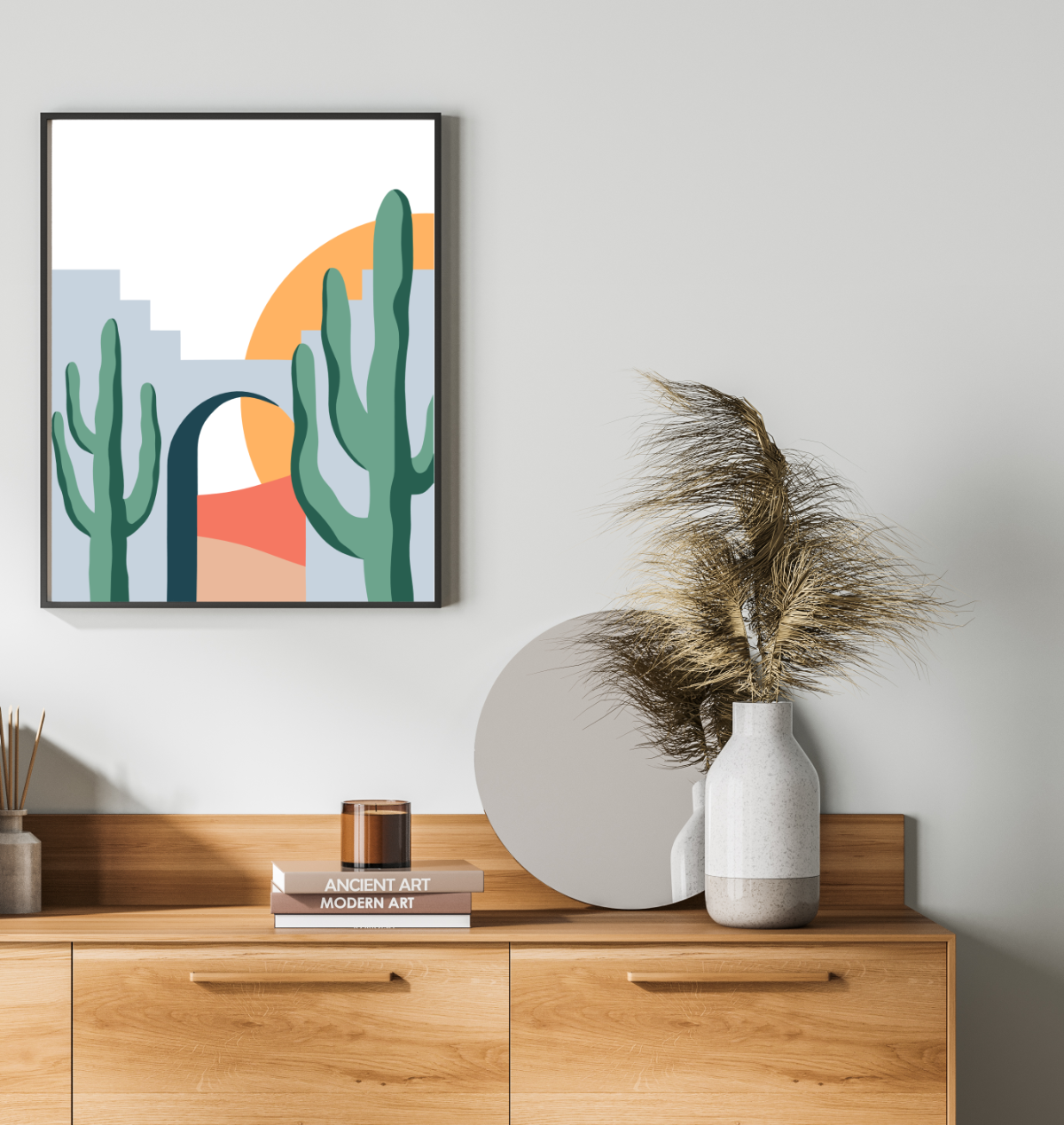 40x50cm Paint by Numbers Kit:  Desert Solitude: Minimalist Cactus and Stone Structure