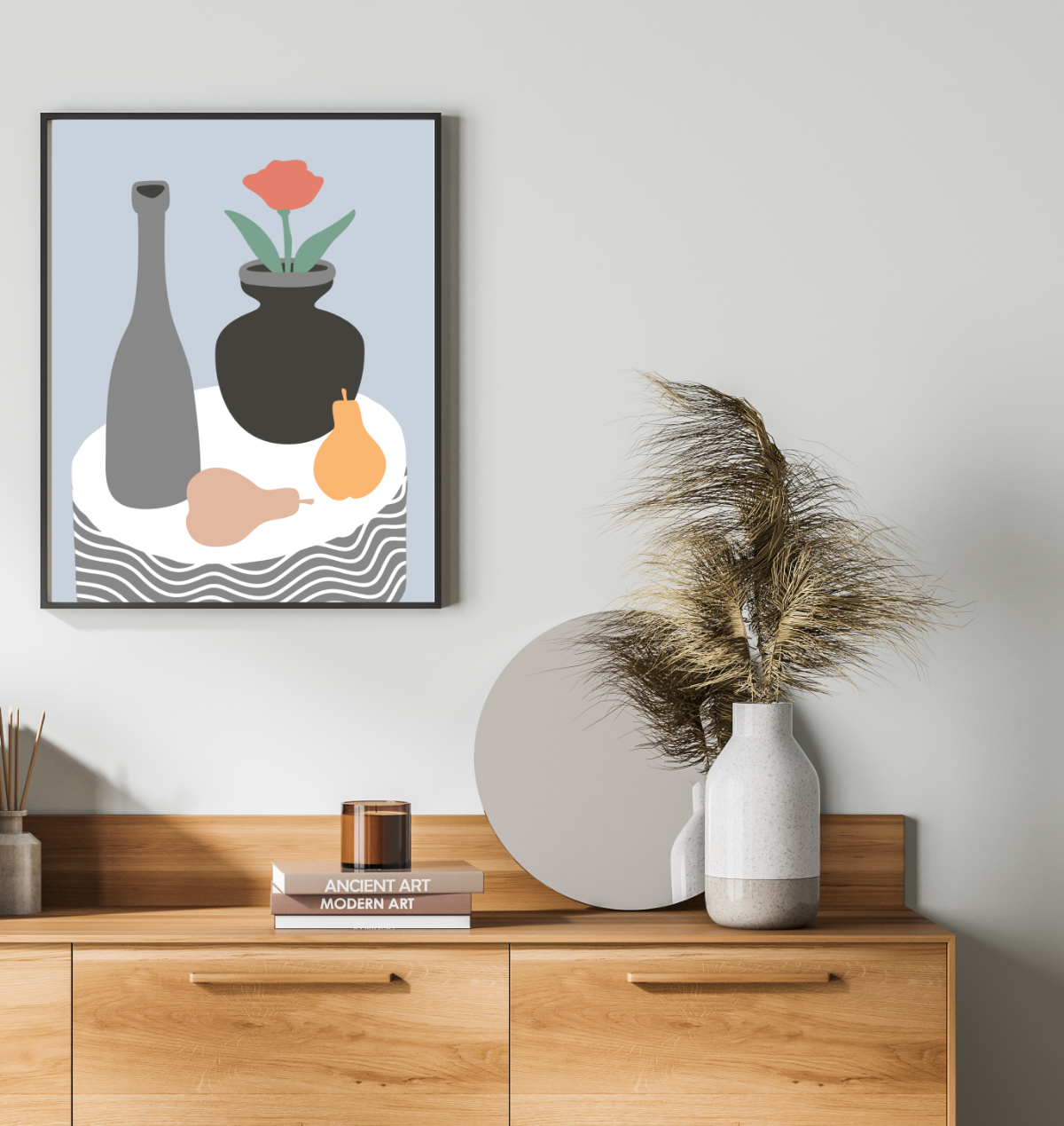 40x50cm Paint by Numbers Kit:  Minimalist Elegance: Grey Coffee Table with Vase and Fruits