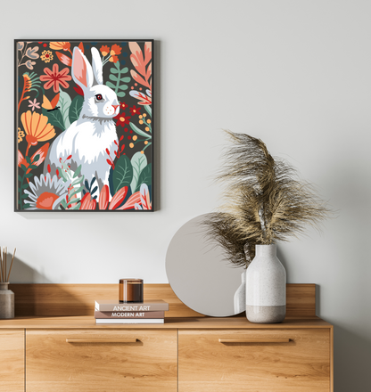 40x50cm Paint by Numbers Kit: Floral Elegance - White Rabbit Portrait