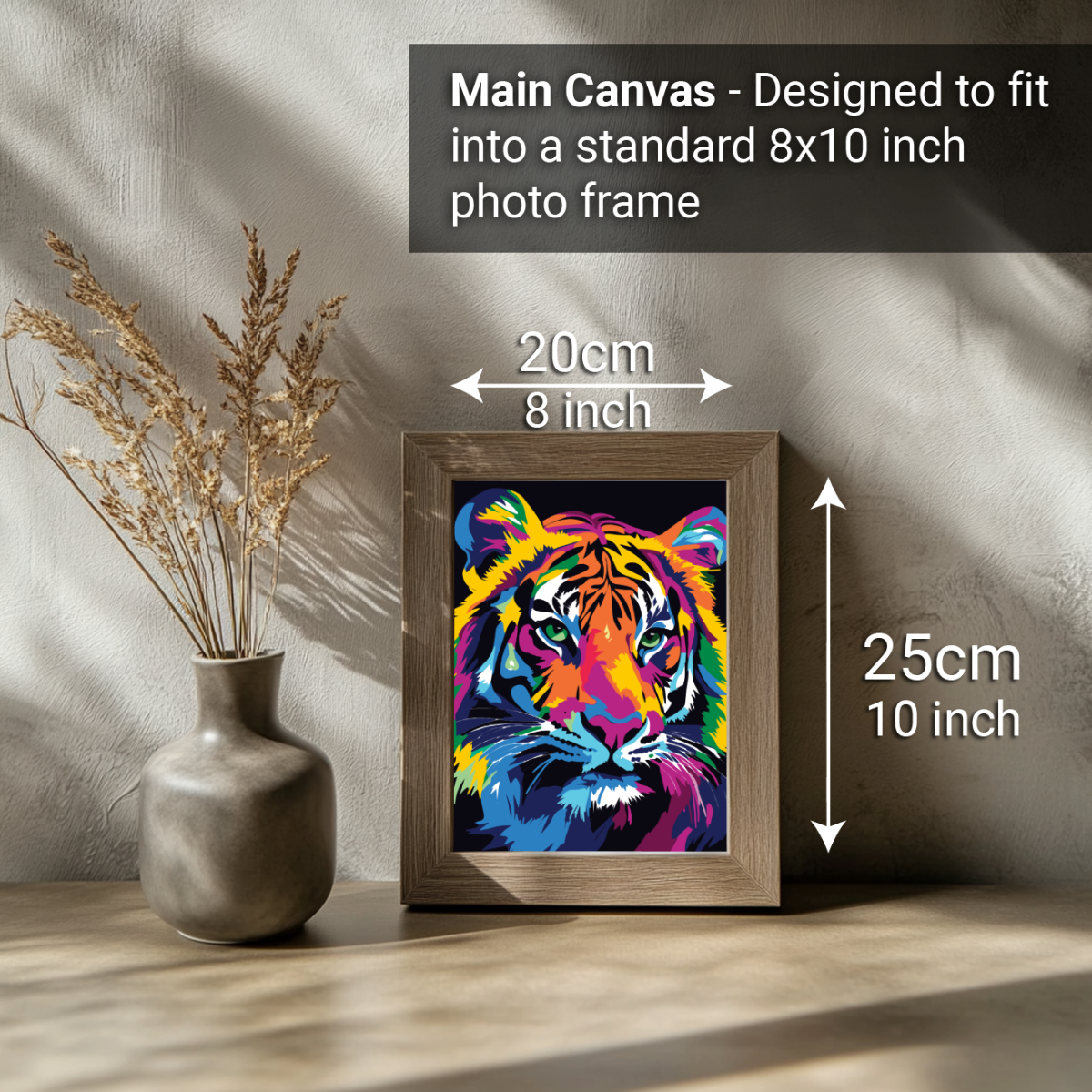 2-in-1 Paint by Numbers Kit - Rolled Canvases (20x25cm & 20x20cm), 16 Colours (Tiger)