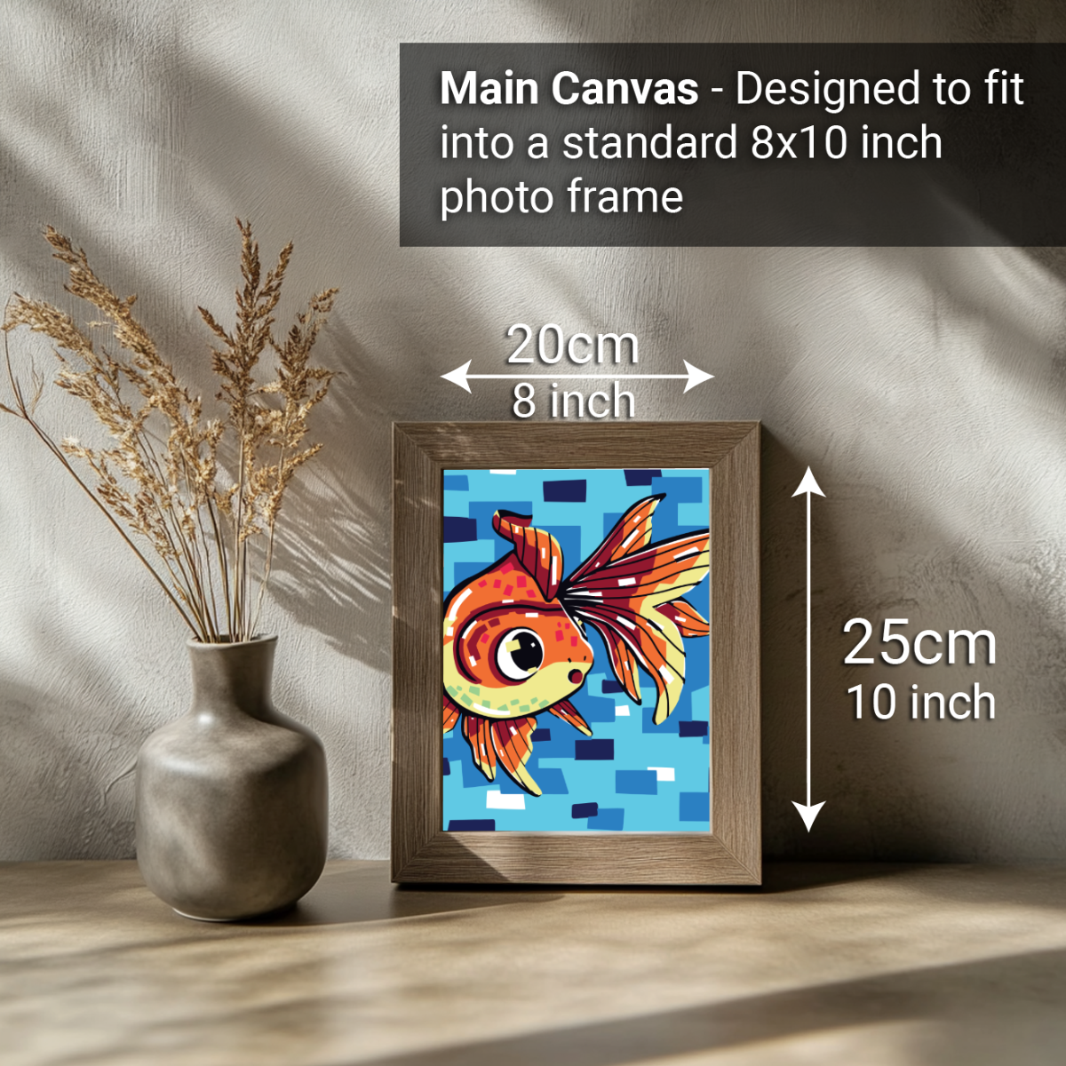 2-in-1 Paint by Numbers Kit - Rolled Canvases (20x25cm & 20x20cm), 16 Colours (Geometric Pop Art - Goldfish)