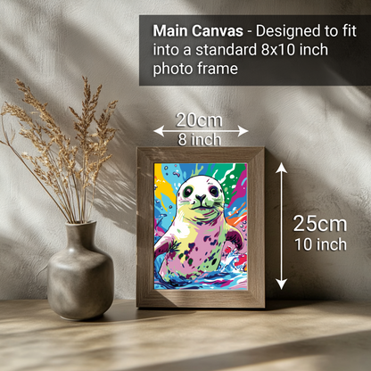 2-in-1 Paint by Numbers Kit - Rolled Canvases (20x25cm & 20x20cm), 16 Colours (Sea Life - Seal)