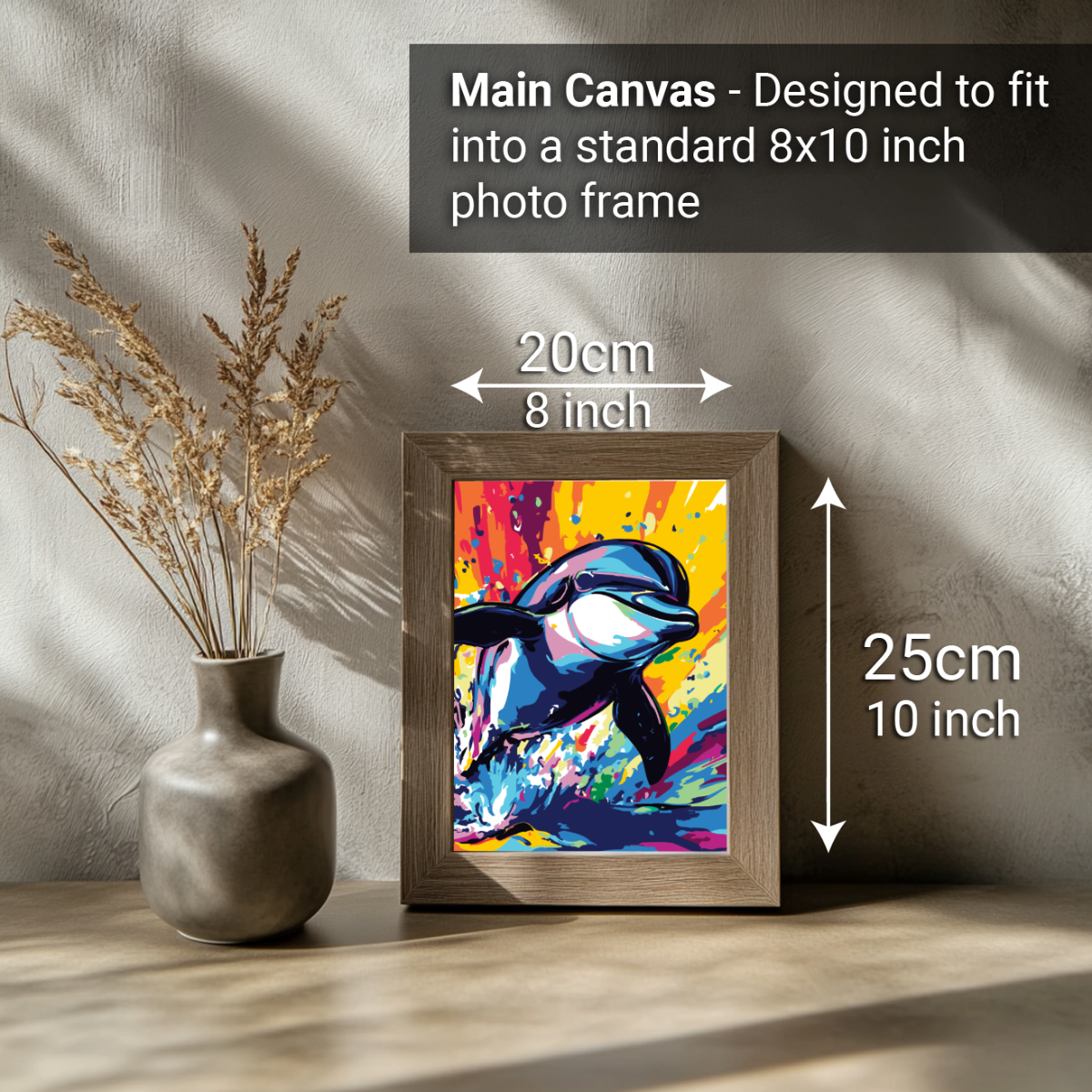 2-in-1 Paint by Numbers Kit - Rolled Canvases (20x25cm & 20x20cm), 16 Colours (Sea Life - Dolphin)
