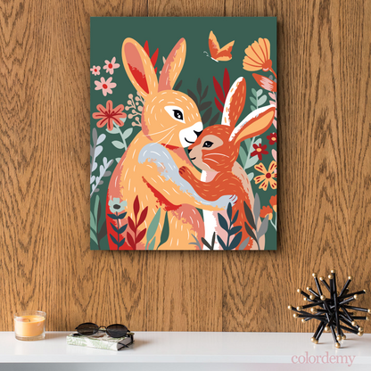 40x50cm Paint by Numbers Kit: Easter Blossoms - Mother-Daughter Rabbit Duo