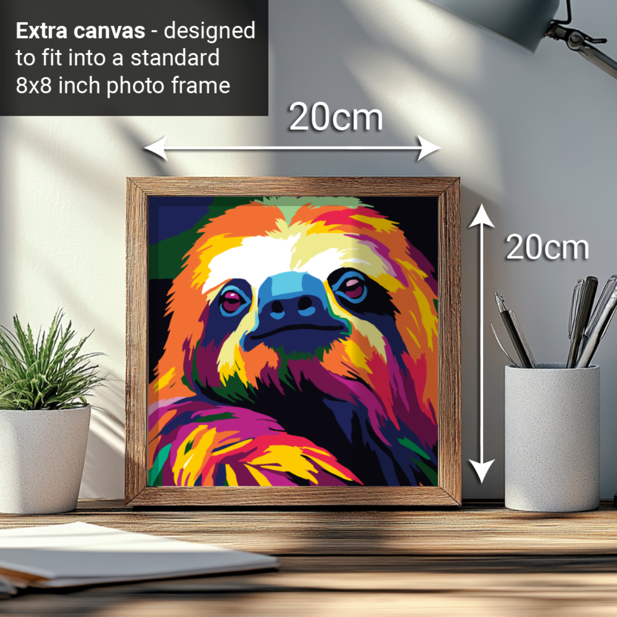 2-in-1 Paint by Numbers Kit - Rolled Canvases (20x25cm & 20x20cm), 16 Colours (Sloth)