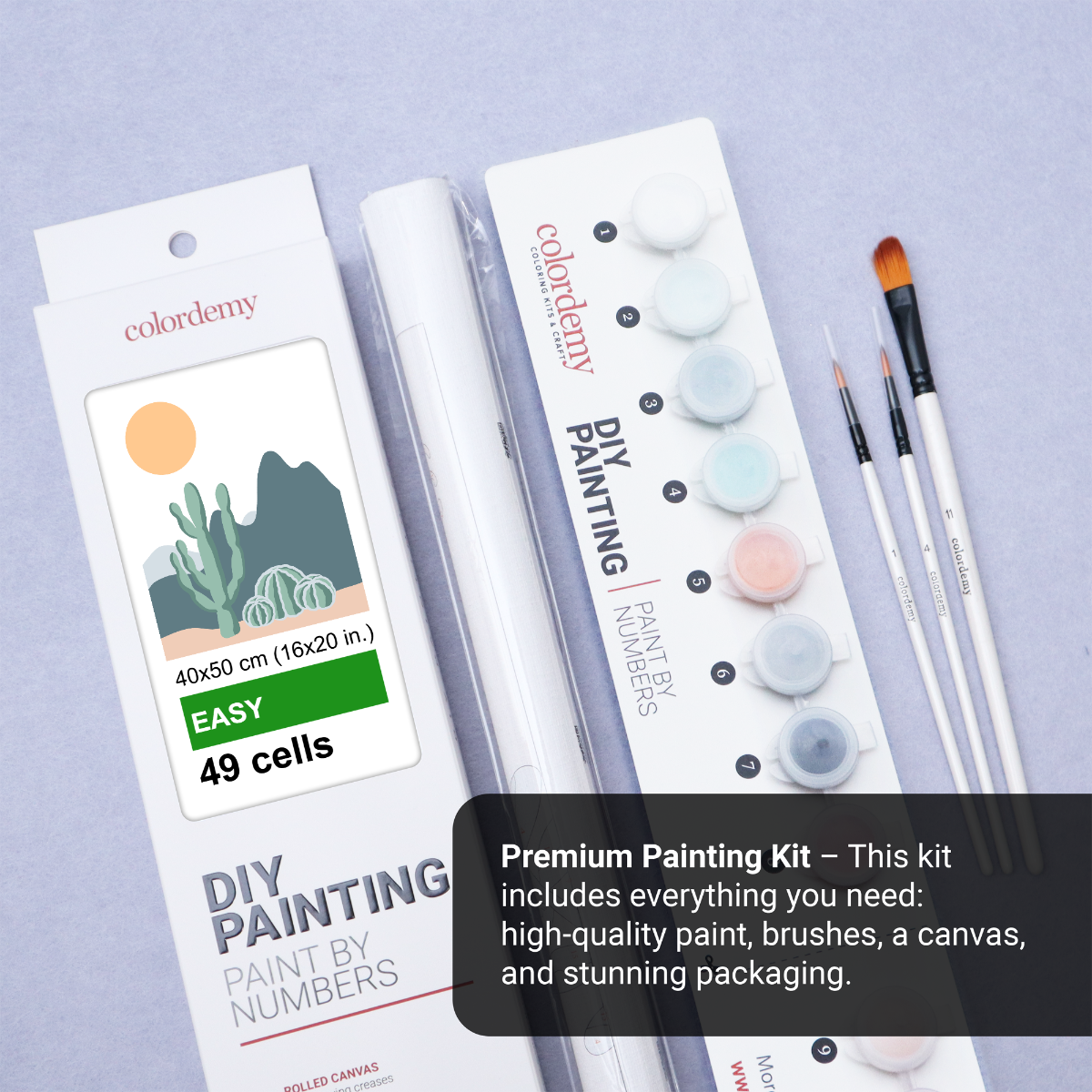 40x50cm Paint by Numbers Kit: Desert Harmony: Minimalist Saguaro and Golden Barrel Cactus