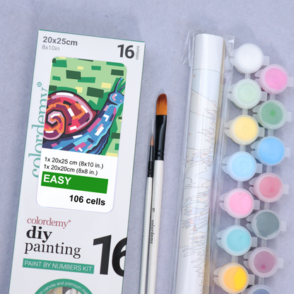 2-in-1 Paint by Numbers Kit - Rolled Canvases (20x25cm & 20x20cm), 16 Colours (Geometric Pop Art - Snail)