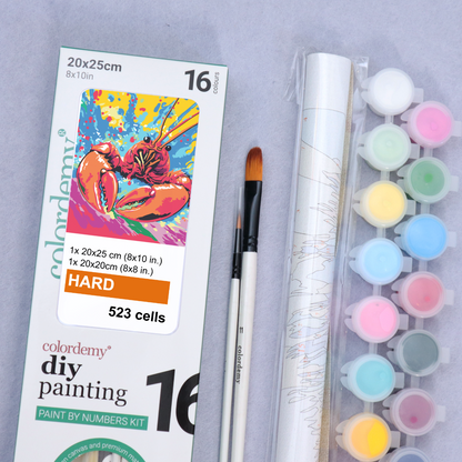 2-in-1 Paint by Numbers Kit - Rolled Canvases (20x25cm & 20x20cm), 16 Colours (Sea Life - Lobster)