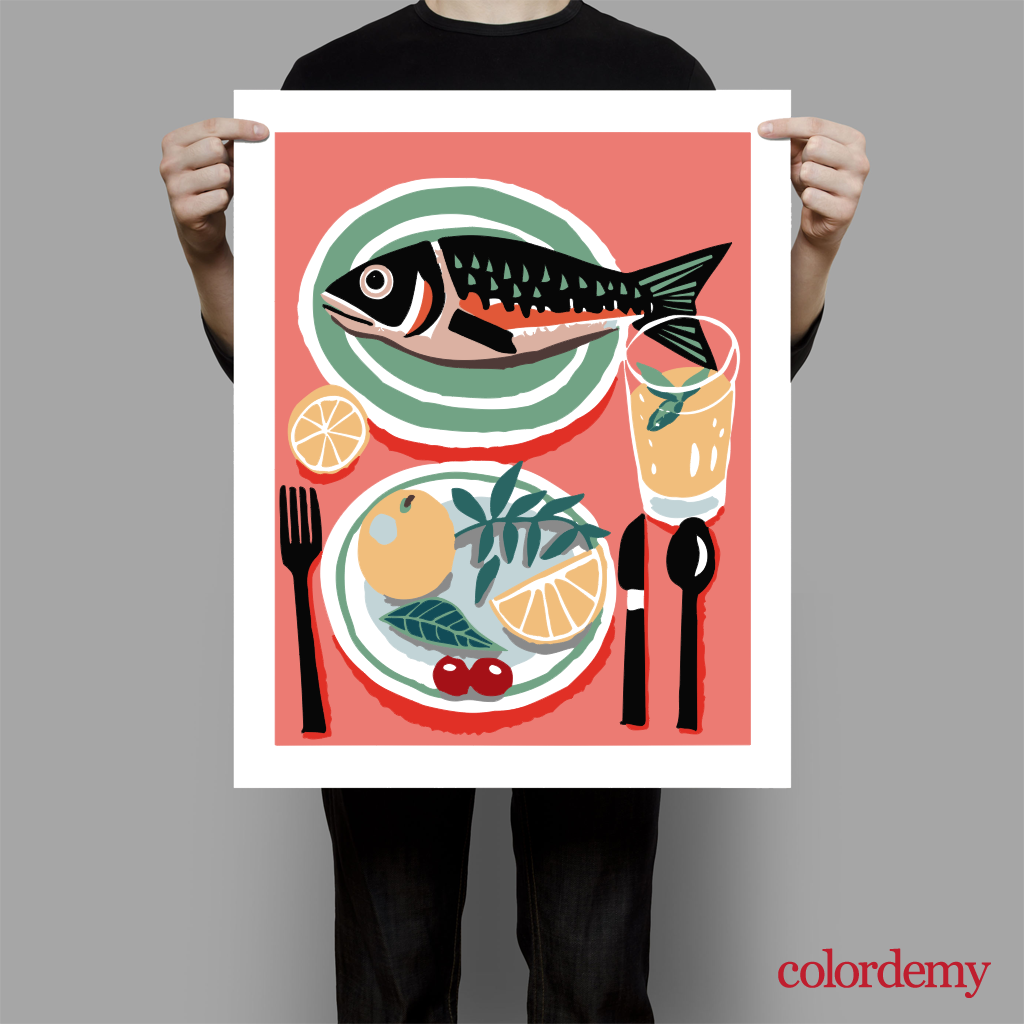 40x50cm Paint by Numbers Kit: Savouring the Catch: Fish on the Dinner Table.