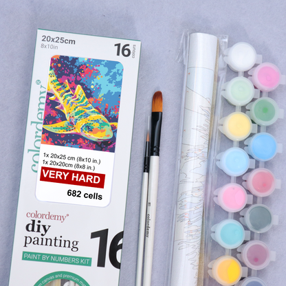 2-in-1 Paint by Numbers Kit - Rolled Canvases (20x25cm & 20x20cm), 16 Colours (Sea Life - Zebra Shark)