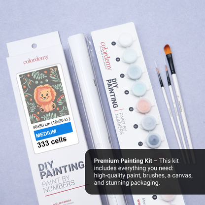 40x50cm Paint by Numbers Kit: Lion's Paradise: Cute Lion with Floral Elegance