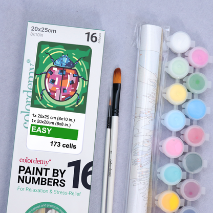 2-in-1 Paint by Numbers Kit - Rolled Canvases (20x25cm & 20x20cm), 16 Colours (Geometric Pop Art - Ladybug)