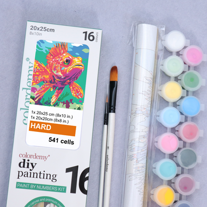 2-in-1 Paint by Numbers Kit - Rolled Canvases (20x25cm & 20x20cm), 16 Colours (Sea Life - Red Scorpion Fish)