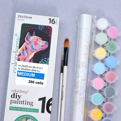 2-in-1 Paint by Numbers Kit - Rolled Canvases (20x25cm & 20x20cm), 16 Colours (Proud Little Paws - Pinscher)