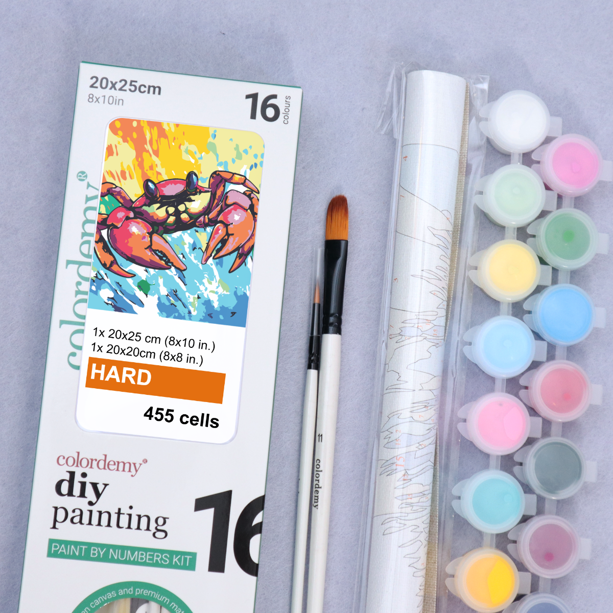 2-in-1 Paint by Numbers Kit - Rolled Canvases (20x25cm & 20x20cm), 16 Colours (Sea Life - Crab)