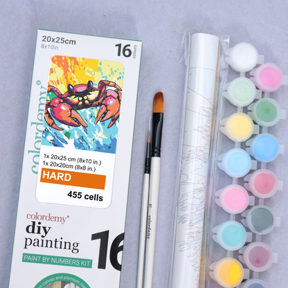 2-in-1 Paint by Numbers Kit - Rolled Canvases (20x25cm & 20x20cm), 16 Colours (Sea Life - Crab)