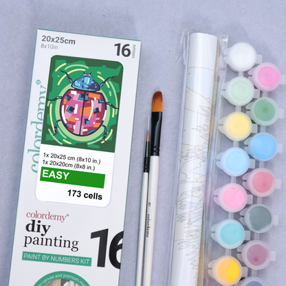 2-in-1 Paint by Numbers Kit - Rolled Canvases (20x25cm & 20x20cm), 16 Colours (Geometric Pop Art - Ladybug)