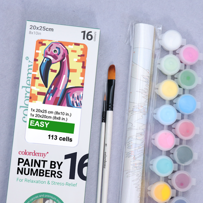 2-in-1 Paint by Numbers Kit - Rolled Canvases (20x25cm & 20x20cm), 16 Colours (Geometric Pop Art - Flamingo)
