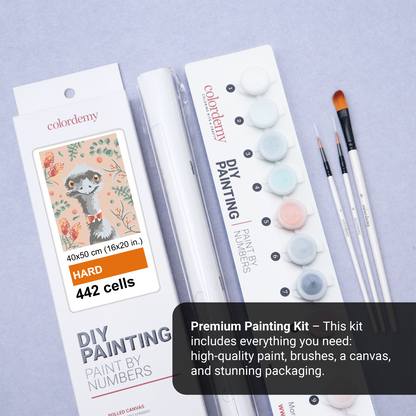 40x50cm Paint by Numbers kit:  Leafy Serenity: Simple Emu with Pink Background